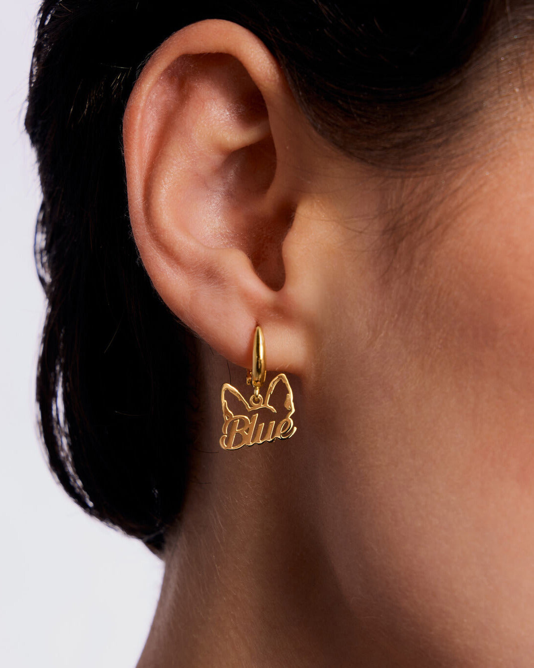 Personalized Dog Head Name Hoop Earrings - 18k Gold Vermeil