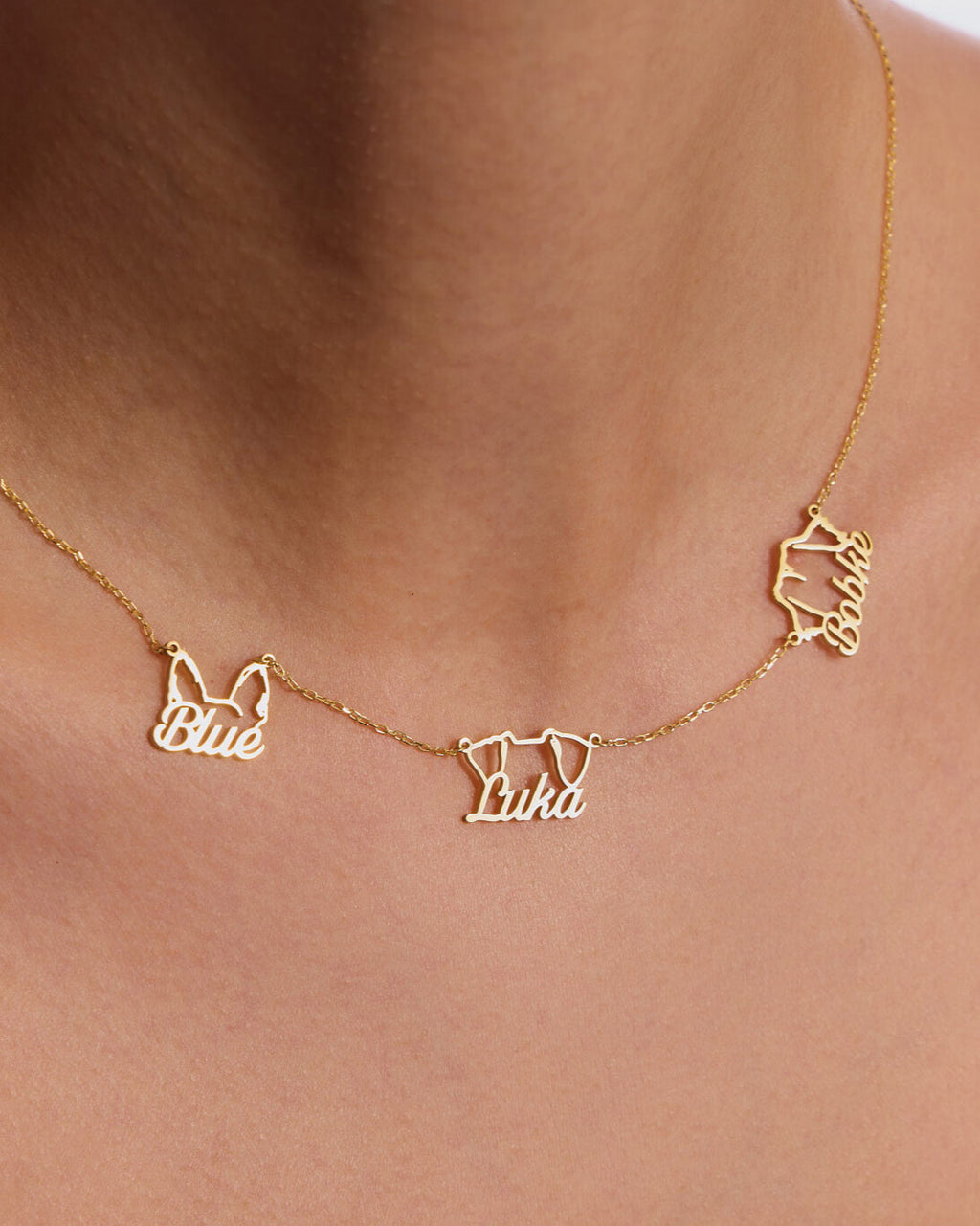 Silver Personalized Multi Dog Head Name Necklace - 18k Gold Vermeil