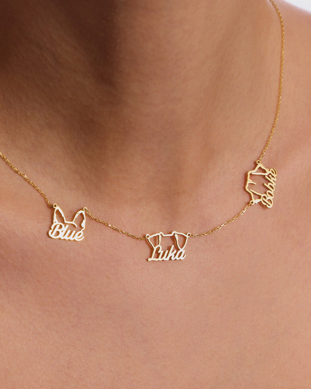 Silver Personalized Multi Dog Head Name Necklace - 18k Gold Vermeil