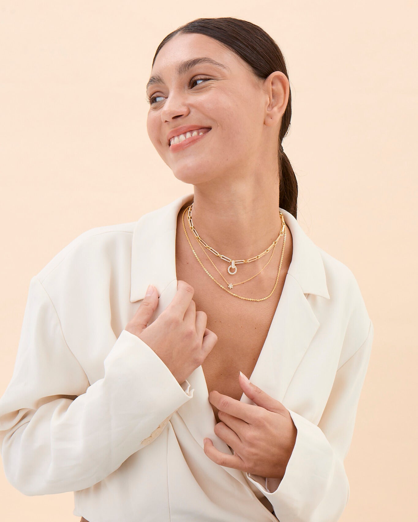 Layered Rectangle Pave Link & Toggle Necklace Set - 18k Gold Vermeil