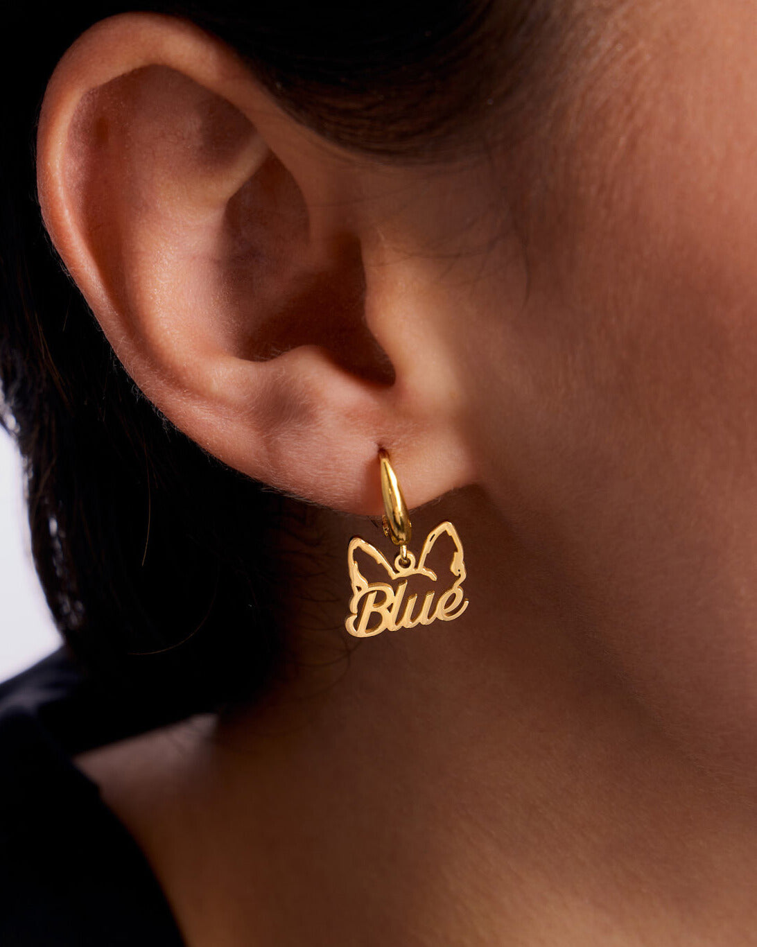 Personalized Dog Head Name Hoop Earrings - 18k Gold Vermeil