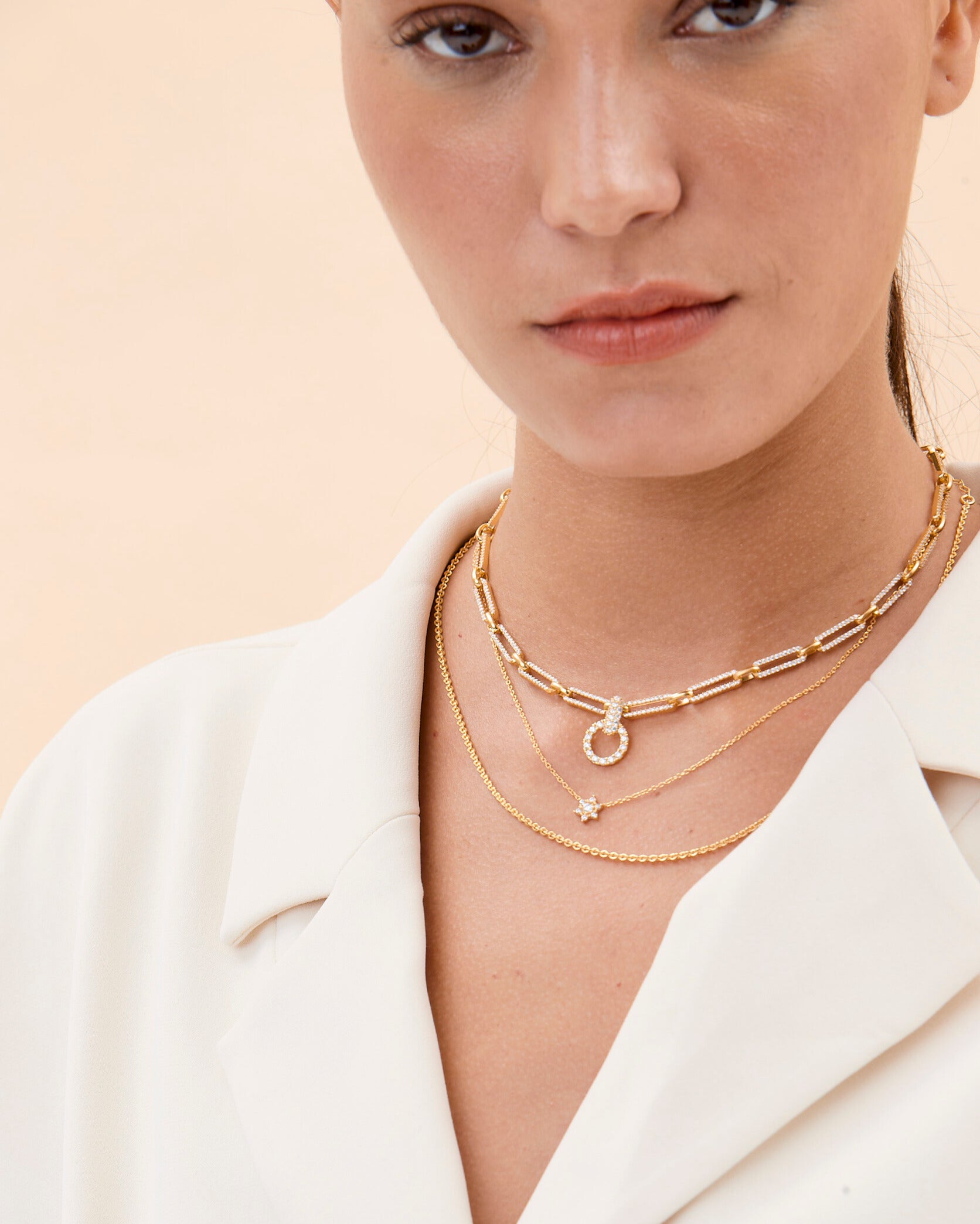 Layered Rectangle Pave Link & Toggle Necklace Set - 18k Gold Vermeil