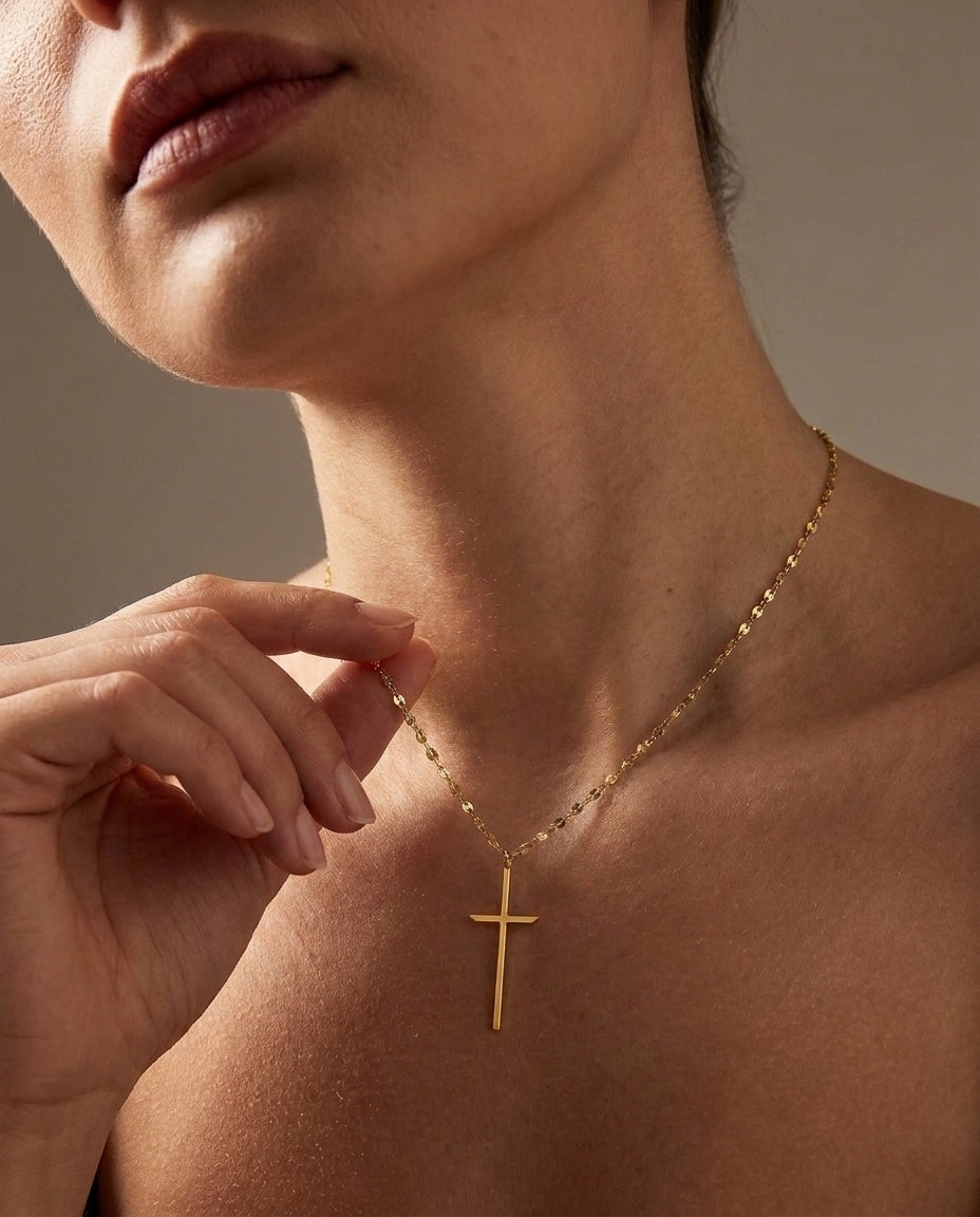 Elegant Gold Cross Necklace | Dainty Minimalist Faith Jewelry