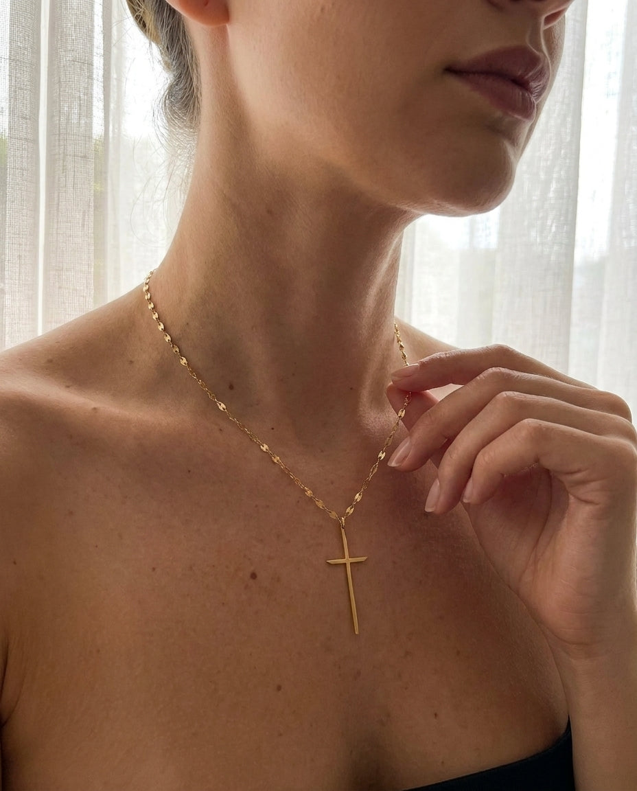 Elegant Gold Cross Necklace | Dainty Minimalist Faith Jewelry