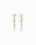 Elegant Pearl & Crystal Teardrop Drop Earrings in Gold