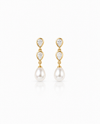 Elegant Pearl & Crystal Teardrop Drop Earrings in Gold