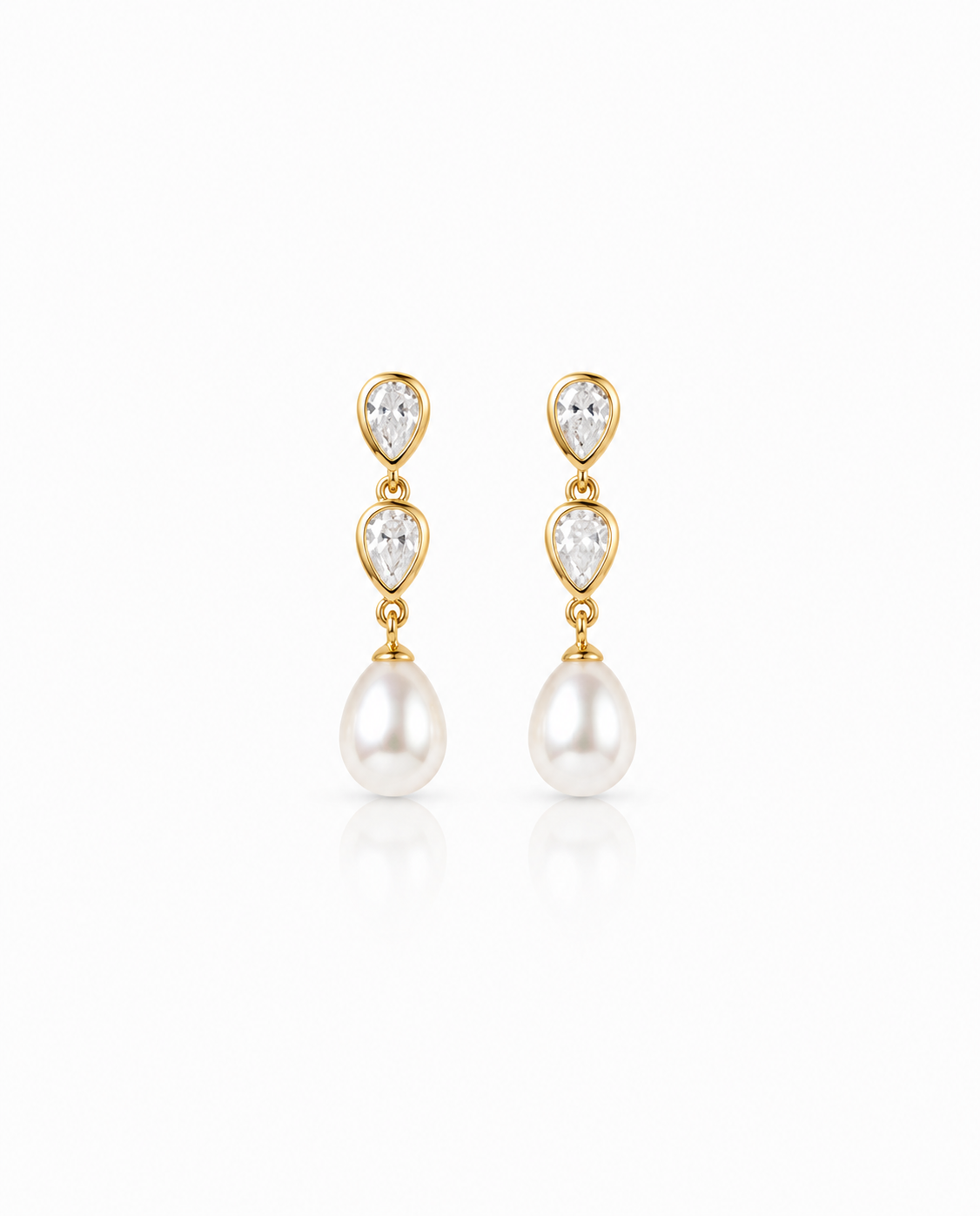 Elegant Pearl & Crystal Teardrop Drop Earrings in Gold