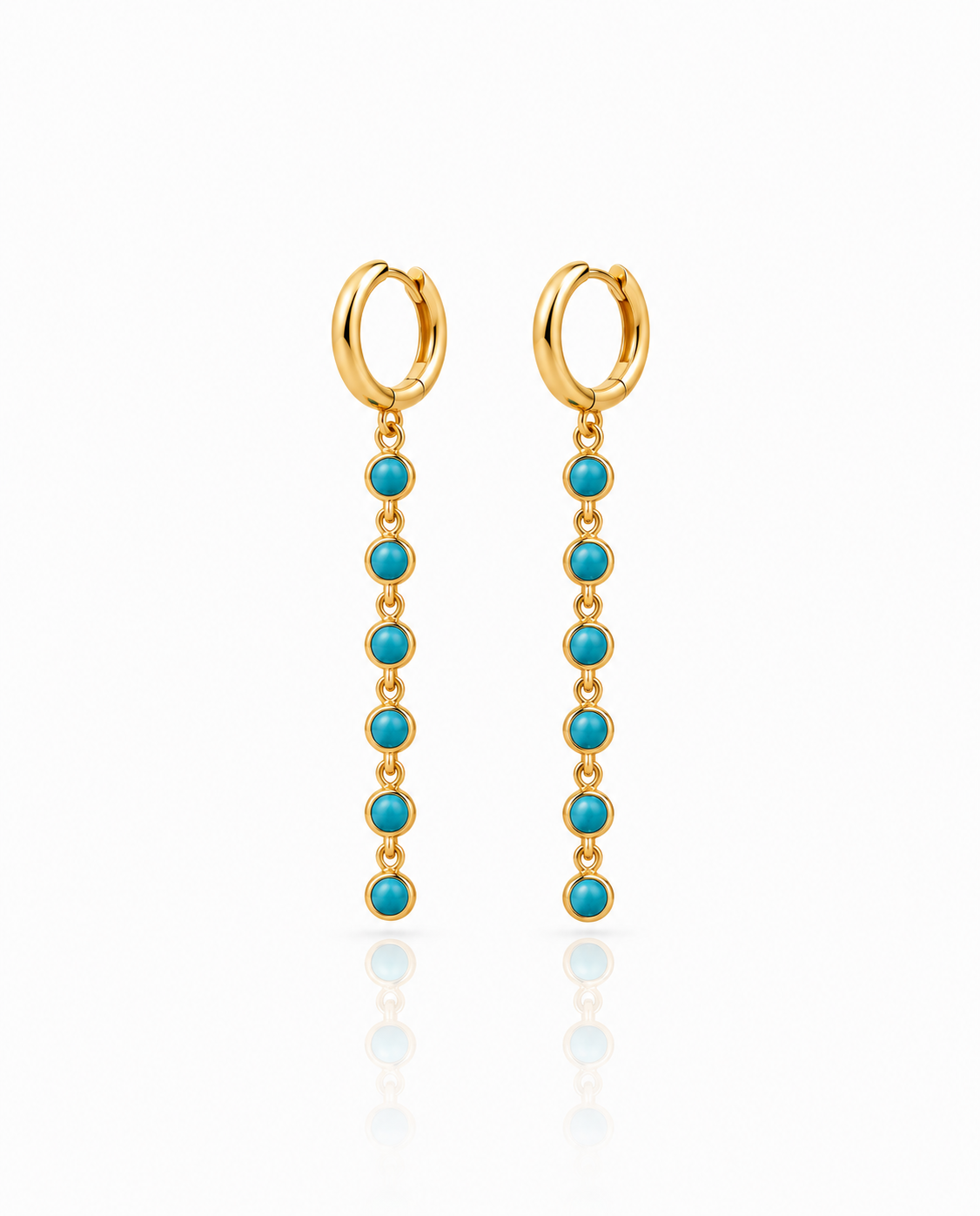 Elegant Turquoise Chain Drop Gold Hoop Earrings