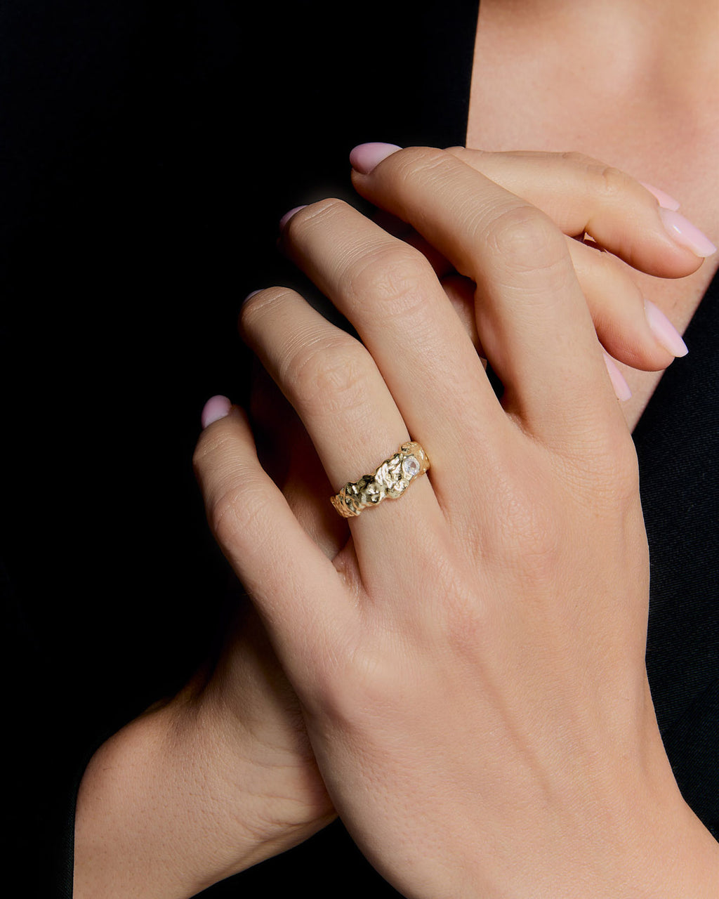 Organic Textured Gold Ring - 925k Sterling Silver