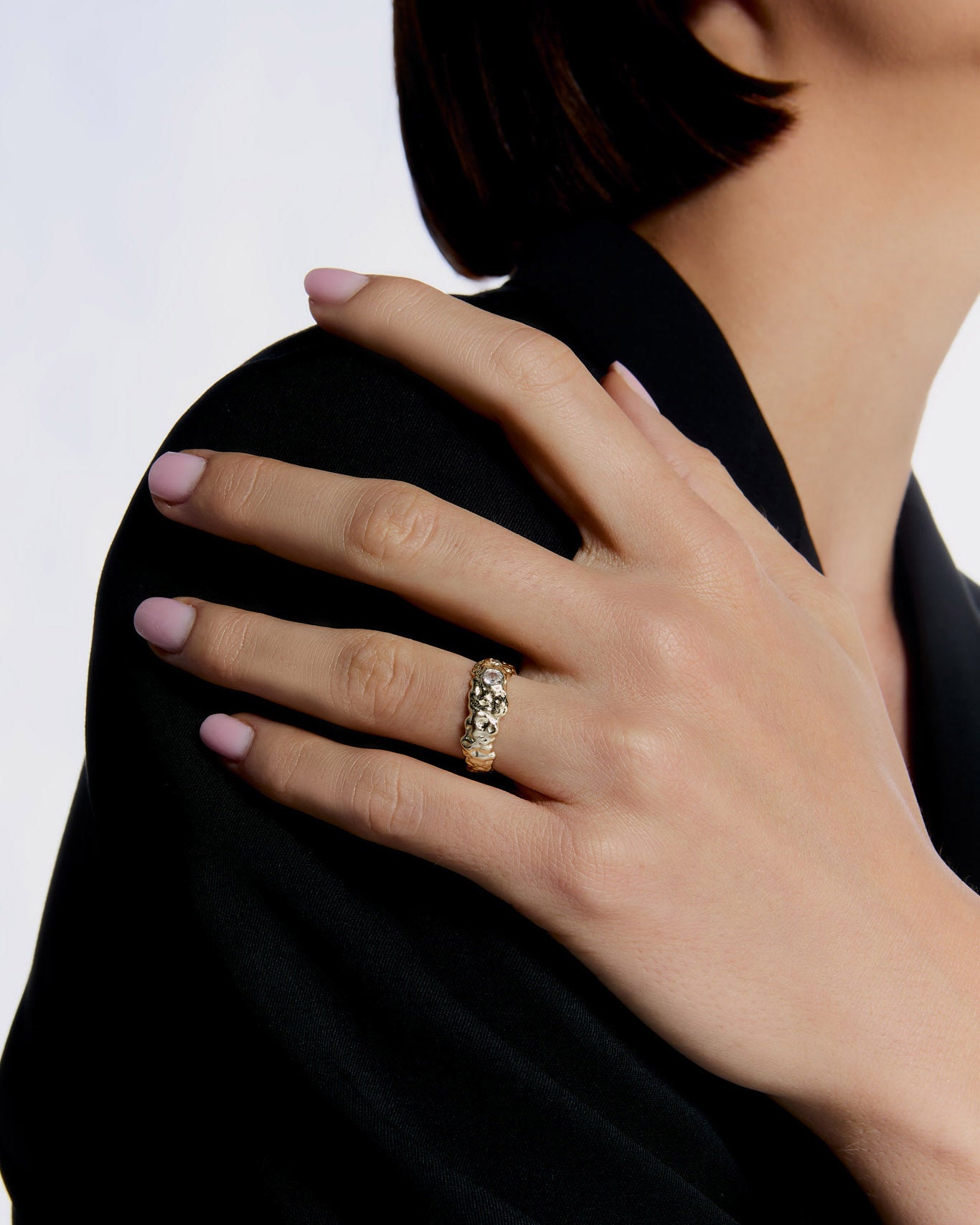 Organic Textured Gold Ring - 925k Sterling Silver