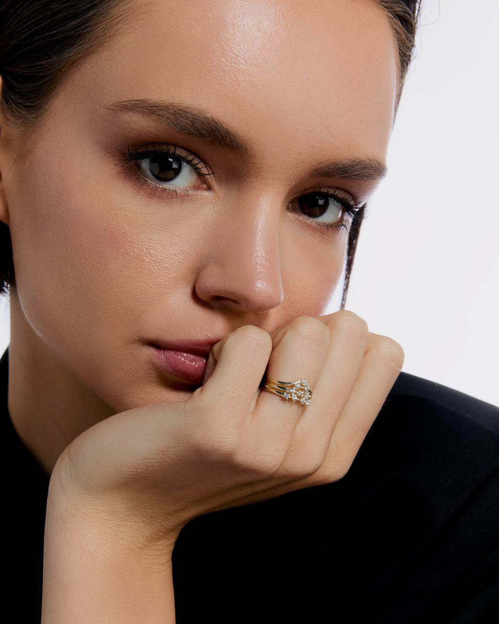 Gold Adjustable Layered Ring - 925k Sterling Silver