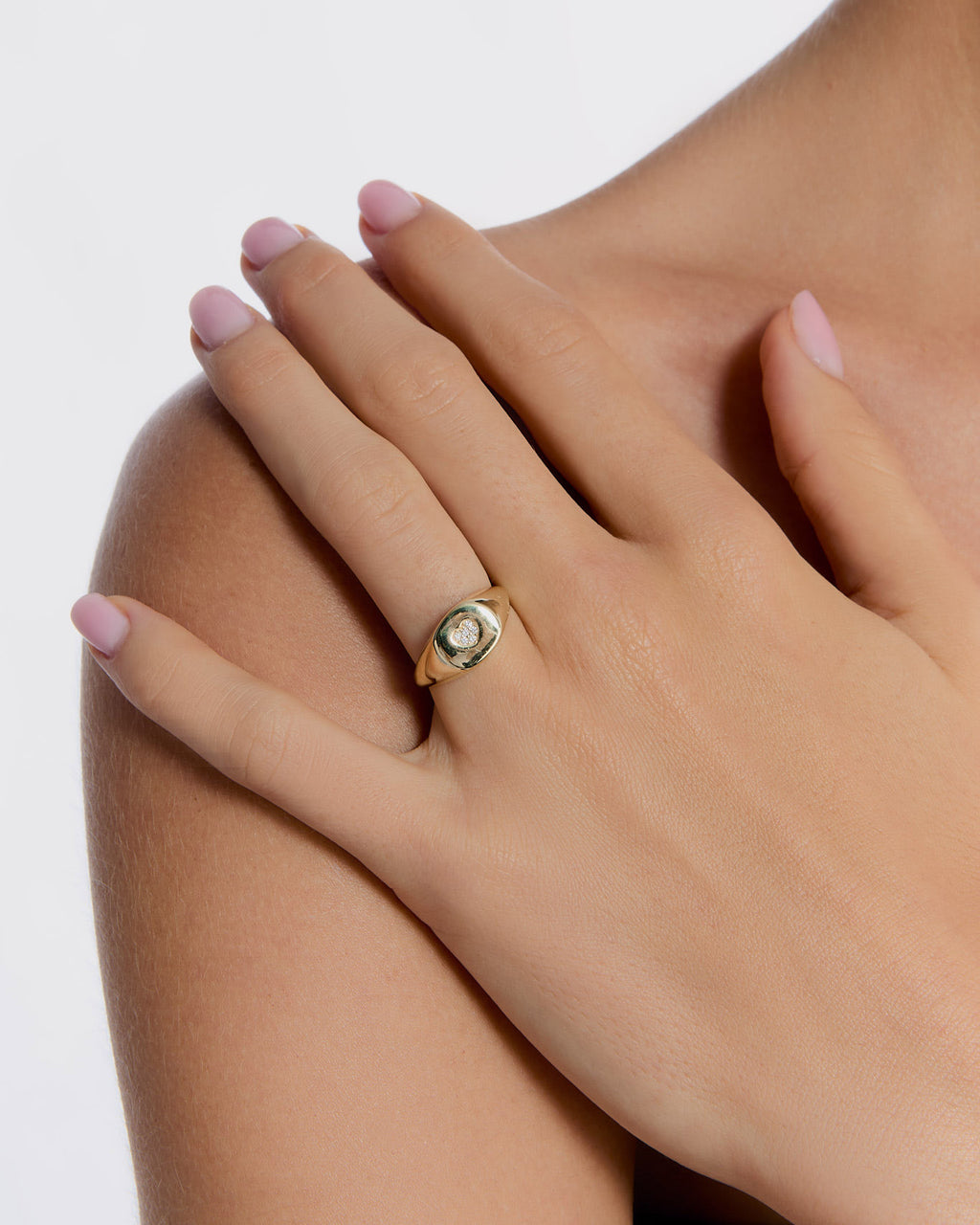 Heart Signet Ring with Accent, Minimalist Modern Design - 925k Sterling Silver