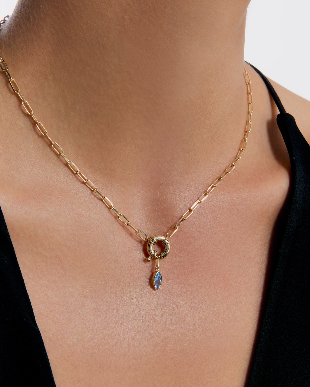 Elegant Birthstone Link Chain Necklace with Dainty Charm - 18k Gold Vermeil