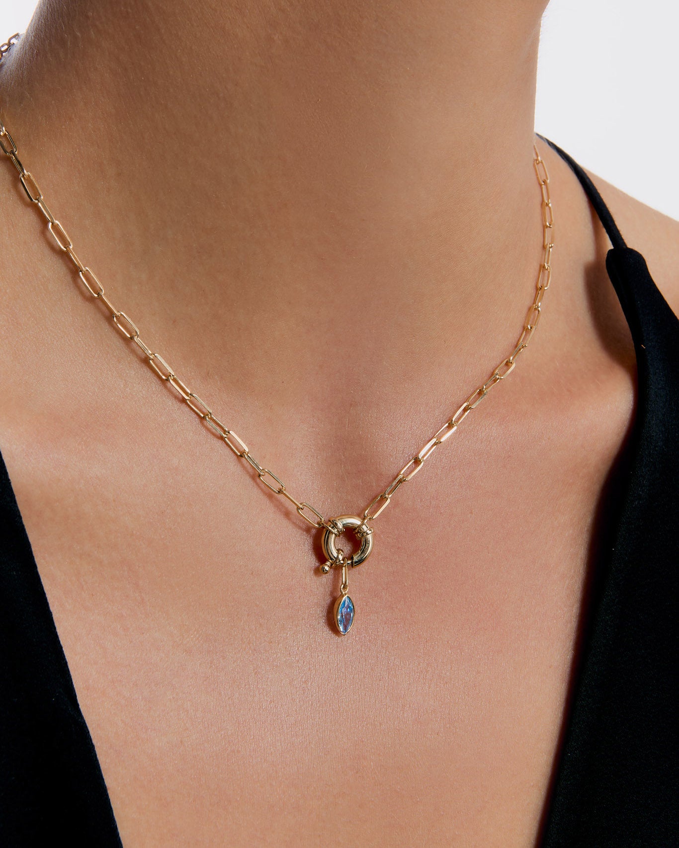 Elegant Birthstone Link Chain Necklace with Dainty Charm - 18k Gold Vermeil