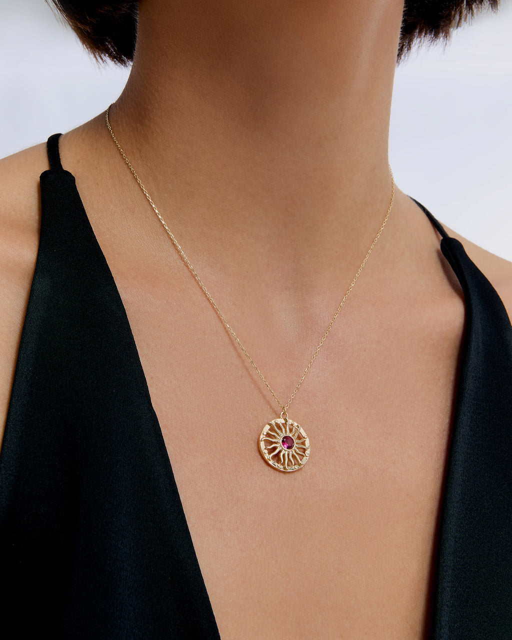 Dainty Birthstone Bohemian Sunburst Necklace - 925k Sterling Silver