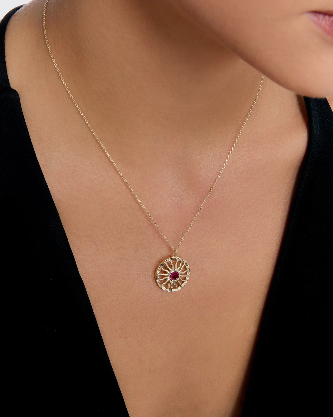 Dainty Birthstone Bohemian Sunburst Necklace - 18k Rose Gold Vermeil