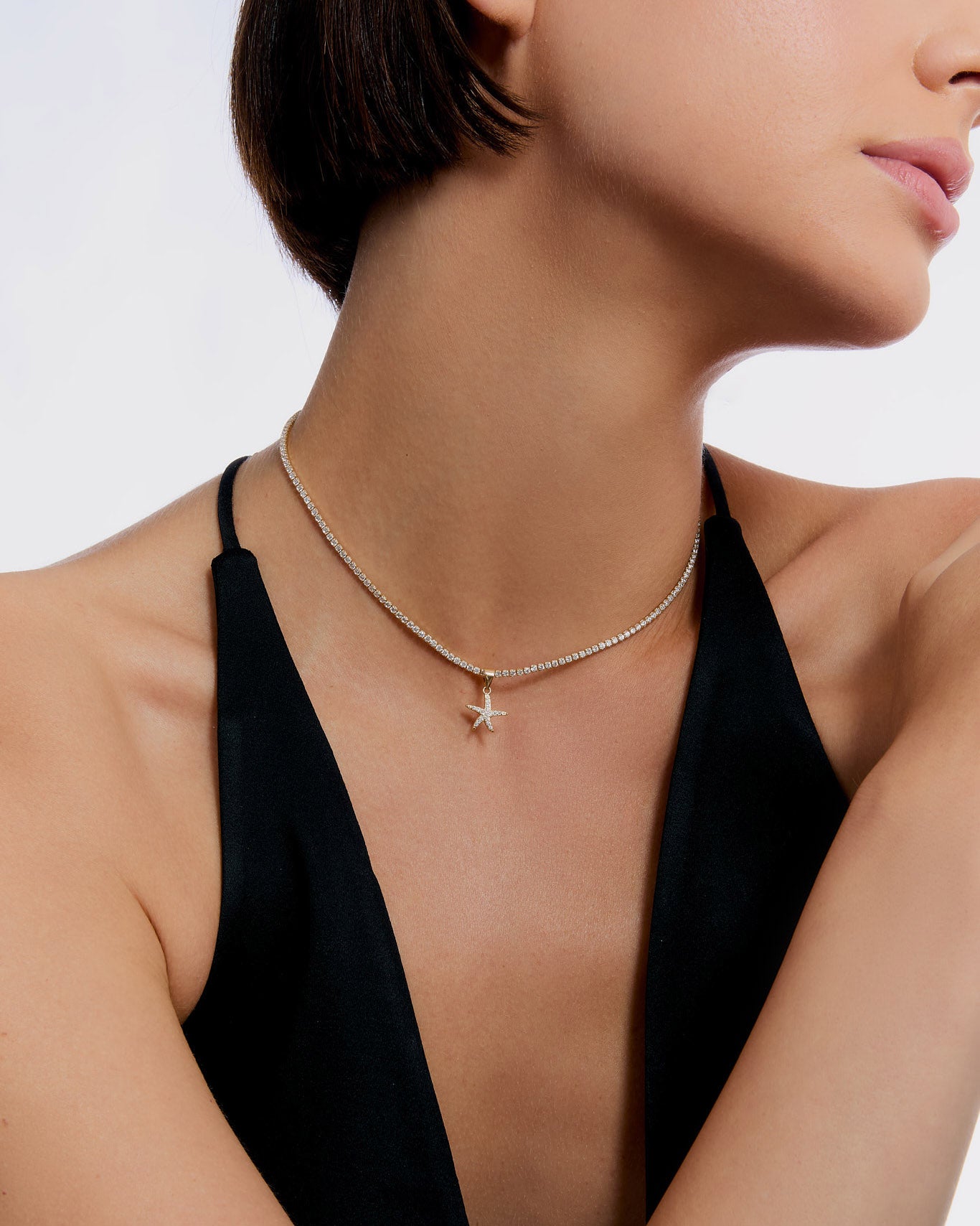 Tennis Chain Starfish Charm Necklace - 925k Sterling Silver