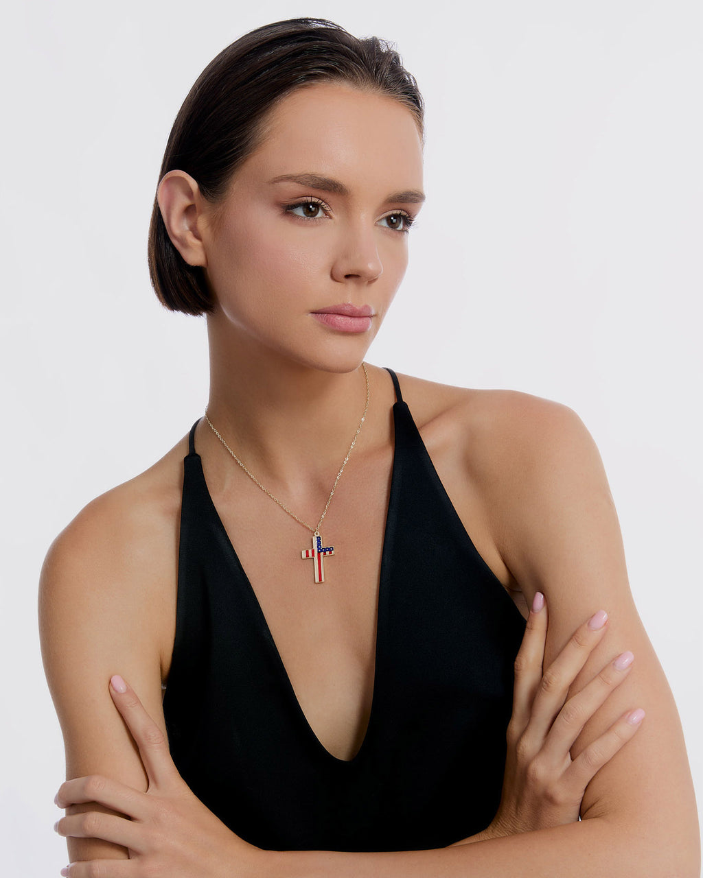 American Flag Cross Necklace - 925k Sterling Silver