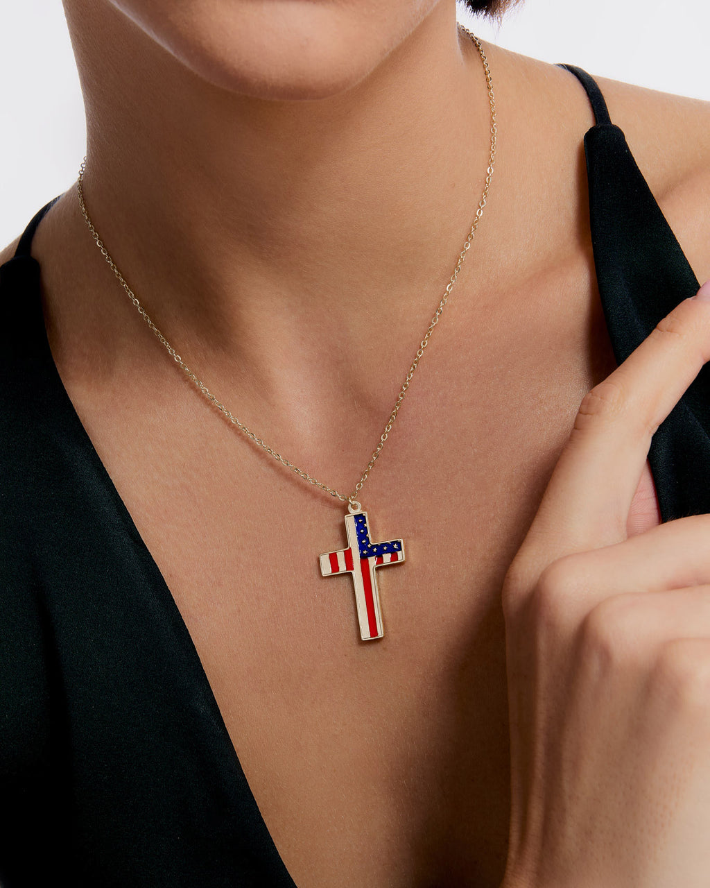 American Flag Cross Necklace - 925k Sterling Silver