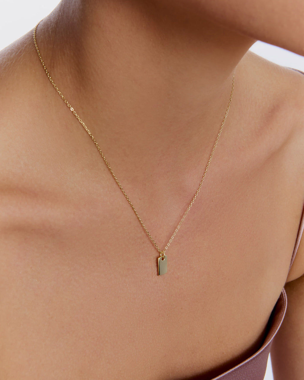 Simple Sleek Everyday Style Tag Necklace - 925k Sterling Silver