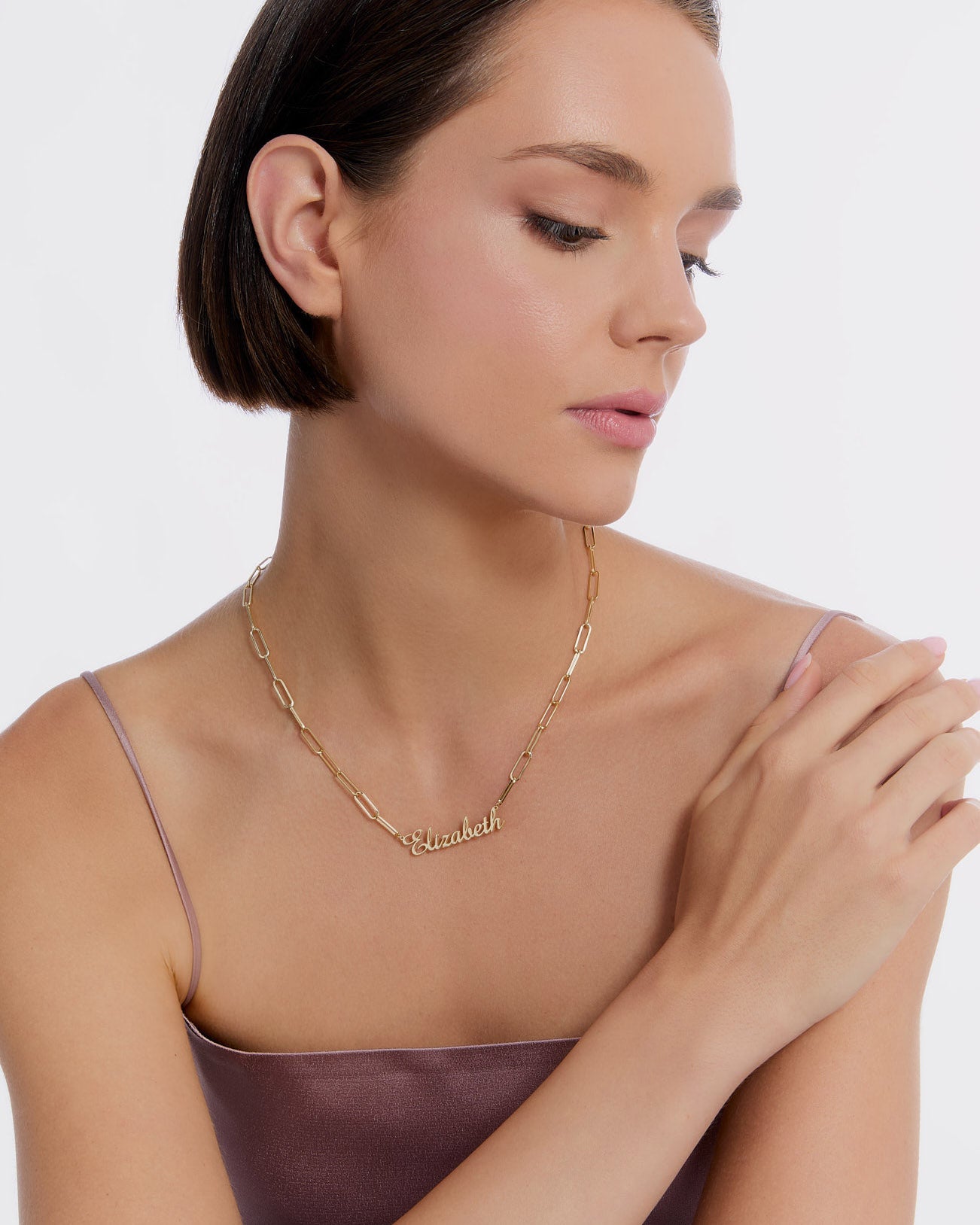 Name Necklace with Tiny Link Chain - 18k Gold Vermeil