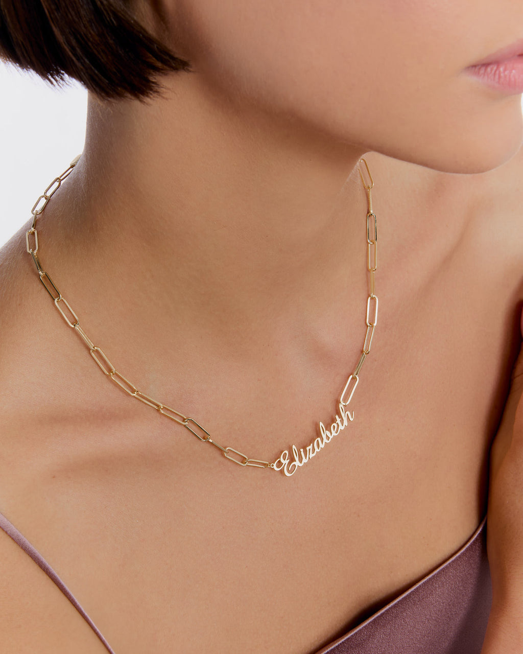 Name Necklace with Tiny Link Chain - 18k Gold Vermeil