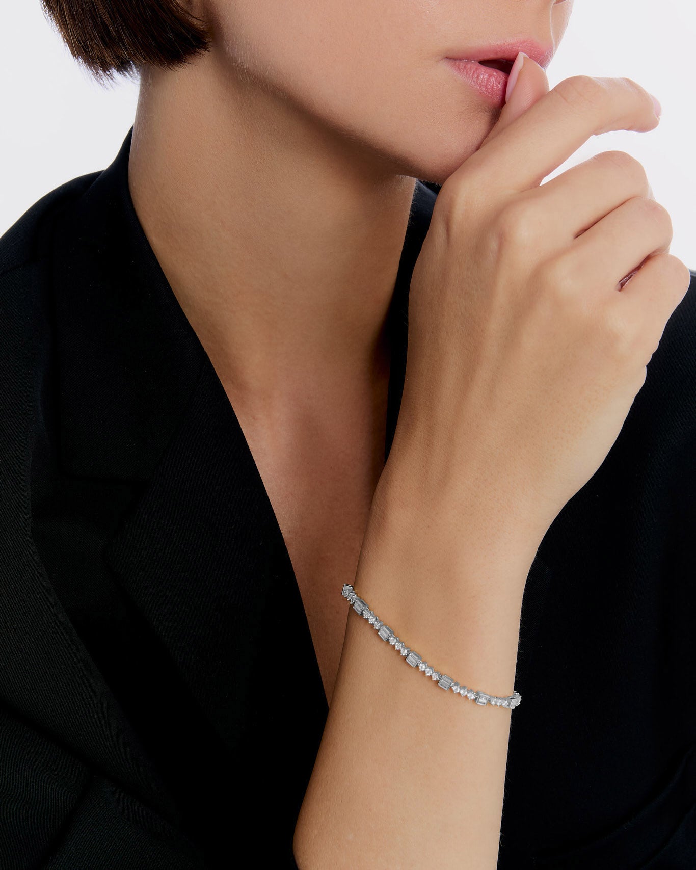 Baguette Stone Detail Tennis Bracelet - 925k Sterling Silver