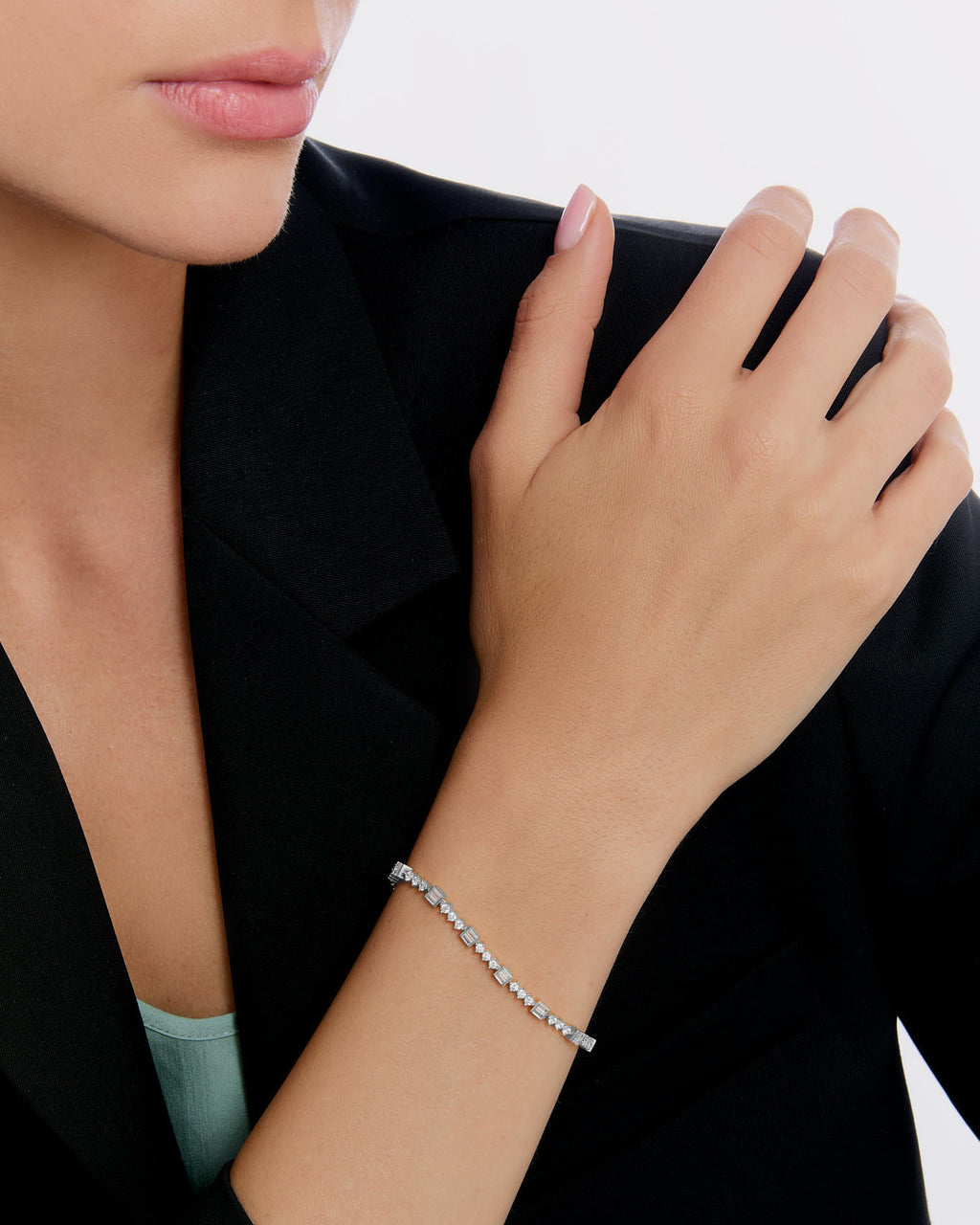 Baguette Stone Detail Tennis Bracelet - 925k Sterling Silver