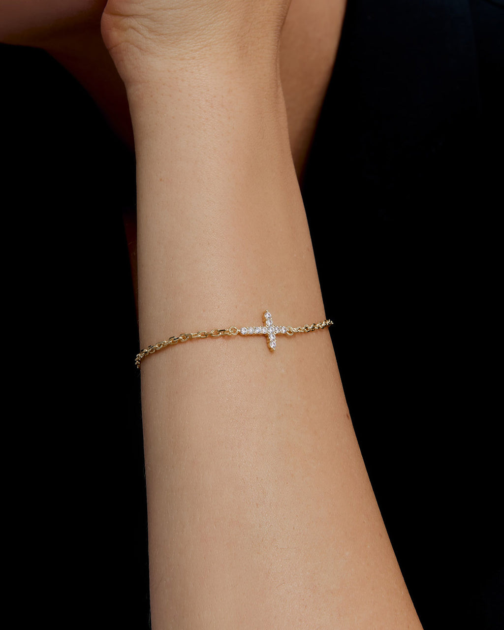 Dainty Gemstone Cross Bracelet - 18k Gold Vermeil