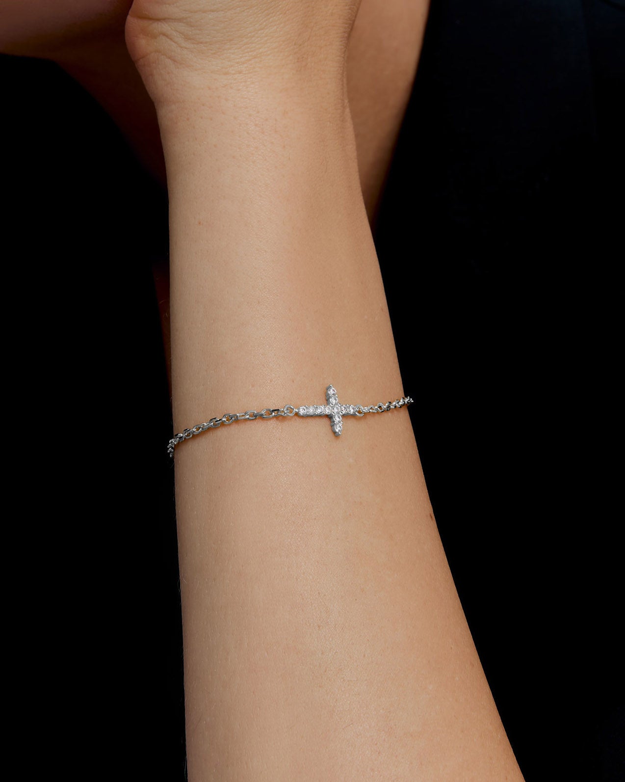 Dainty Gemstone Cross Bracelet - 925k Sterling Silver