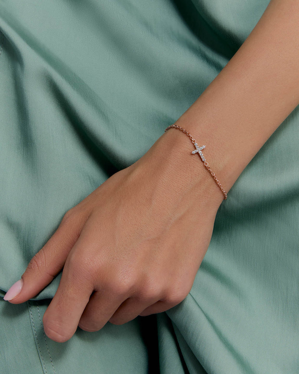 Dainty Gemstone Cross Bracelet - 18k Rose Gold Vermeil