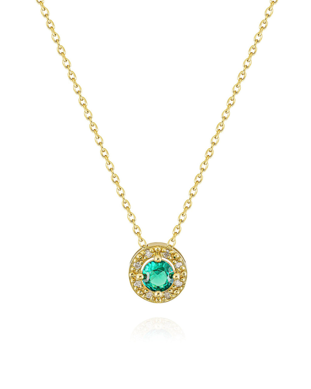 Silver Emerald Halo Necklace - 18k Gold Vermeil