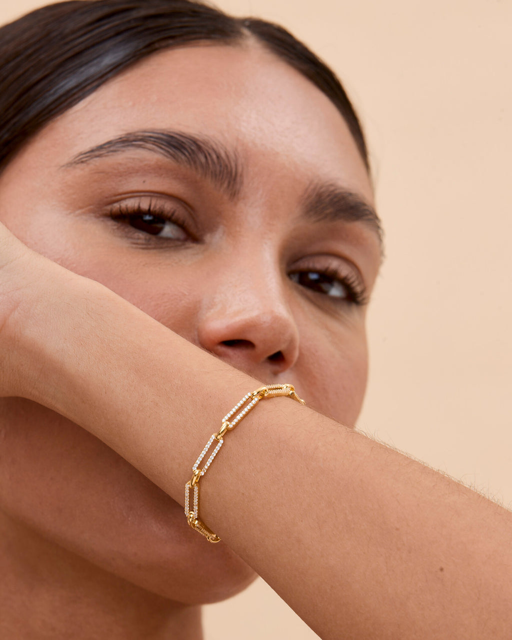 Paperclip Chain Rectangle Pave Link Bracelet - 18k Gold Vermeil