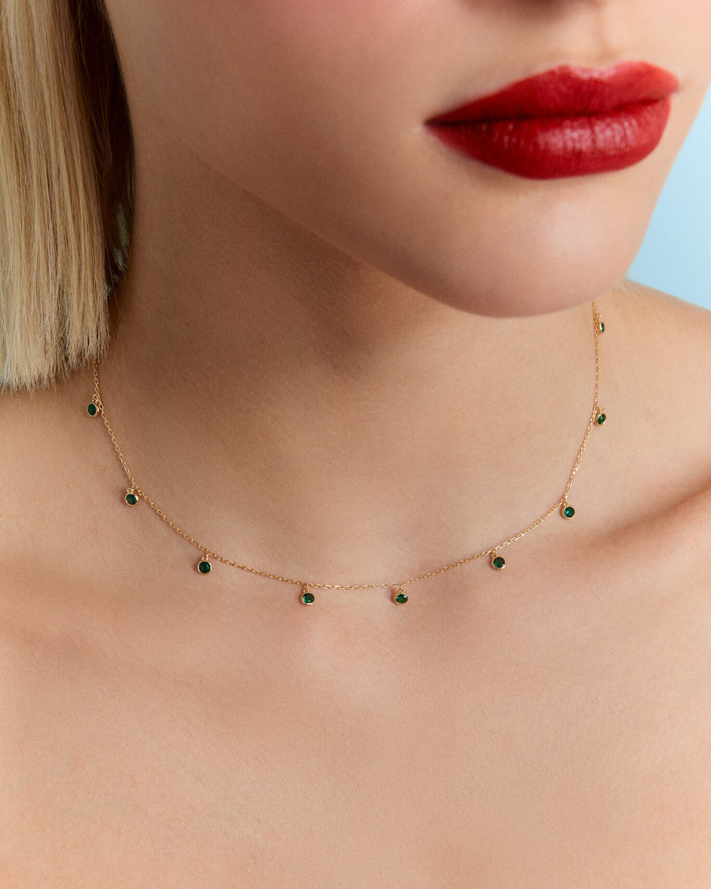 Birthstone Elegant Spaced Emerald Necklace - 18k Gold Vermeil