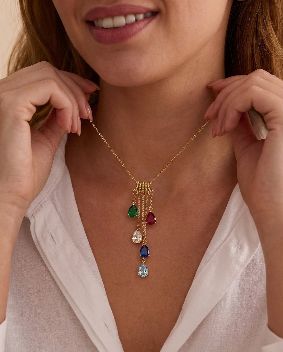 Gold Cascade Birthstone Necklace | Personalized Family Gift