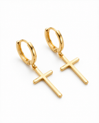 Gold Cross Dangle Hoop Earrings | Minimalist Faith Jewelry
