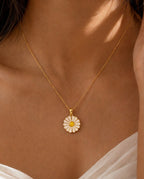 Gold Daisy Enamel Pendant Necklace | Dainty Floral Jewelry