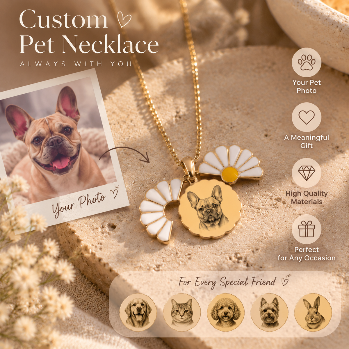 Gold Daisy Enamel Pendant Necklace | Dainty Floral Jewelry