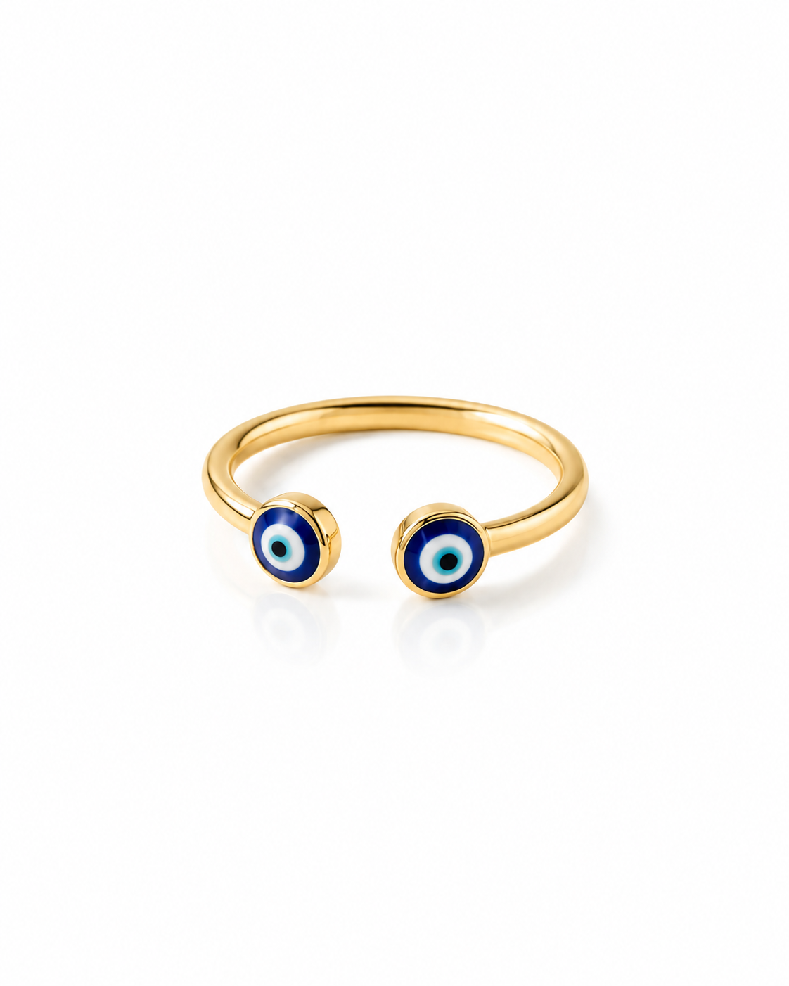 Gold Double Evil Eye Open Cuff Ring