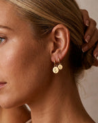 Gold Flower Charm Dangle Hoop Earrings | Minimalist Floral Jewelry