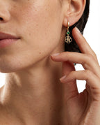 Gold Flower Dangle Hoop Earrings with Emerald Green Stone