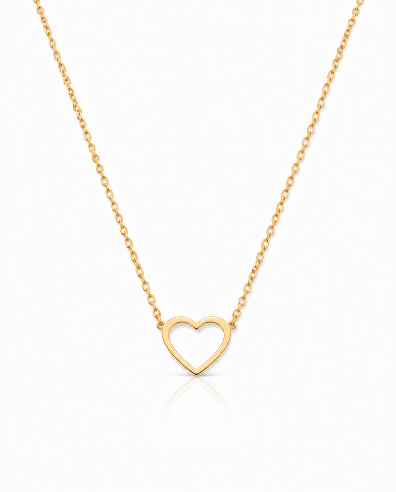Gold Heart Necklace, Dainty Heart Pendant - 925k Sterling Silver