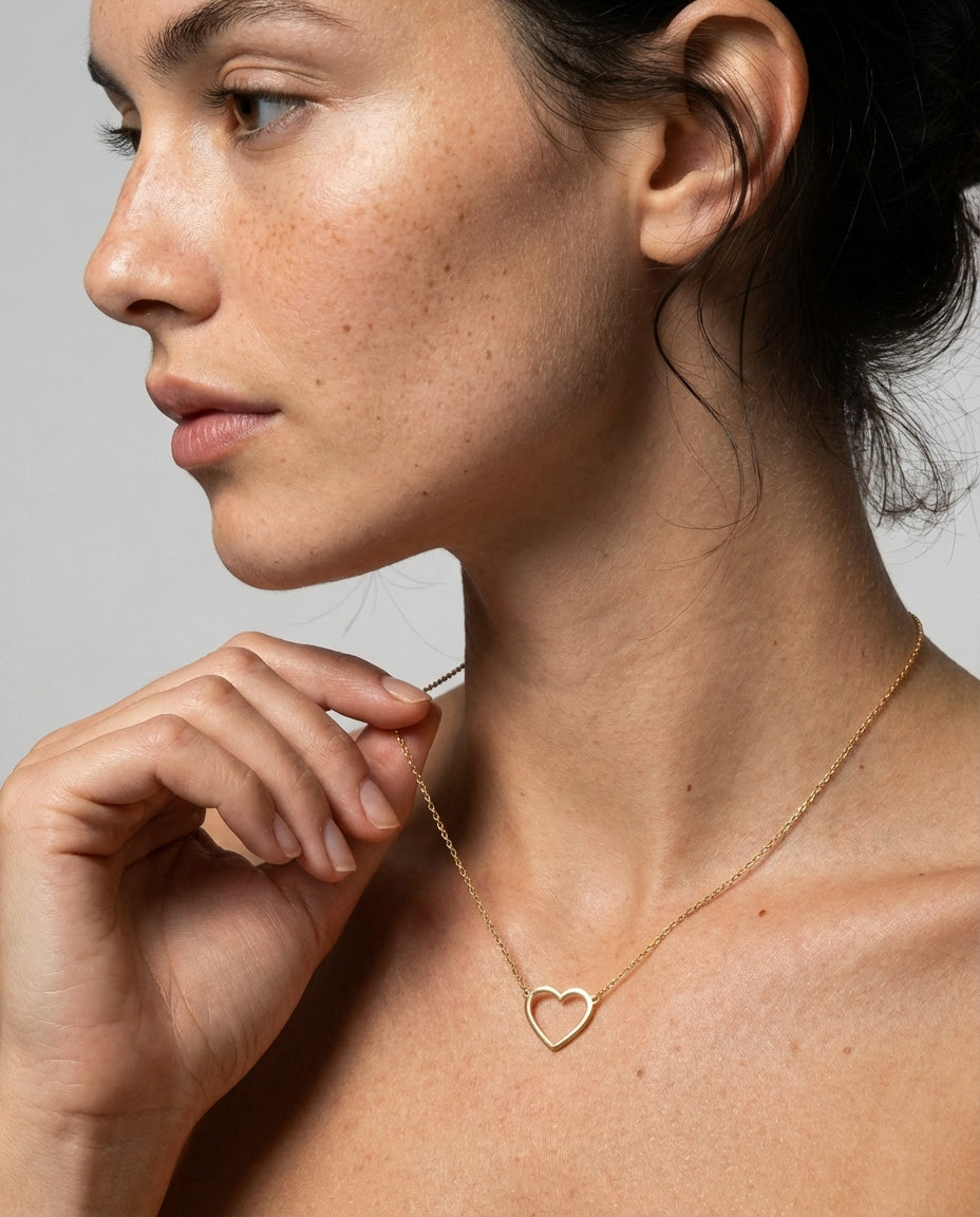 Gold Heart Necklace, Dainty Heart Pendant - 925k Sterling Silver