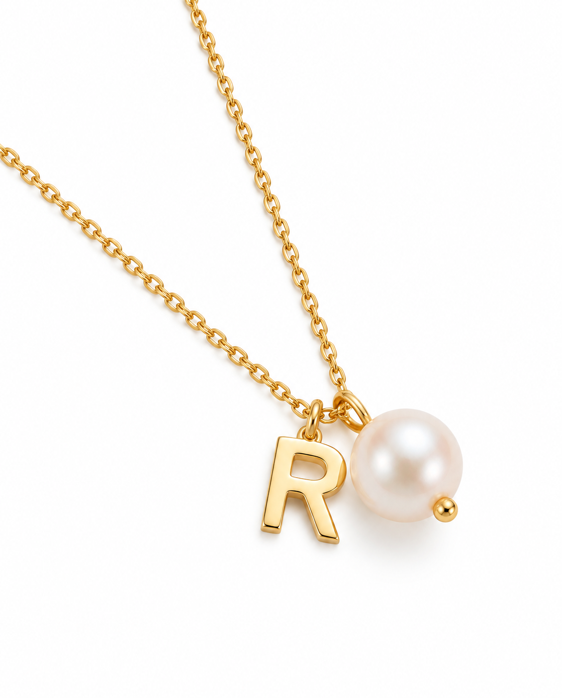 Gold Initial Pearl Necklace - Personalized Letter Charm Jewelry