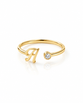 Gold Initial Ring with Bezel Diamond - Personalized Letter Jewelry