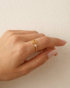 Gold Initial Ring with Bezel Diamond - Personalized Letter Jewelry
