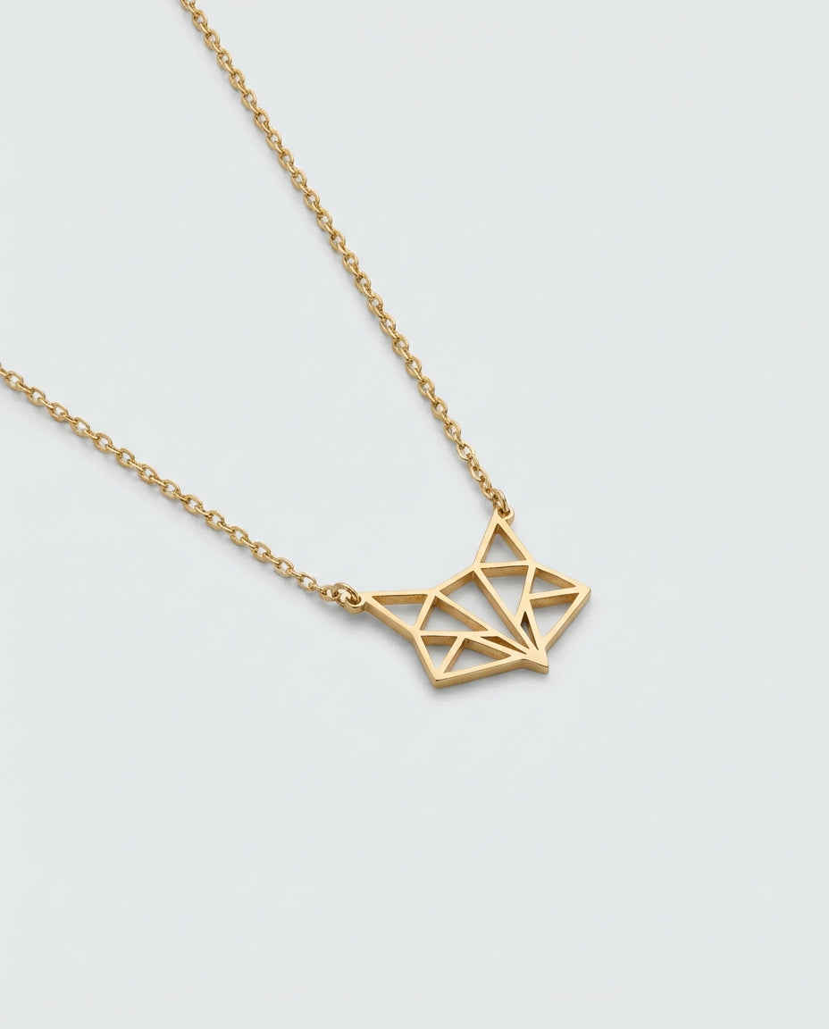 Geometric Origami Fox Necklace - 925k Sterling Silver