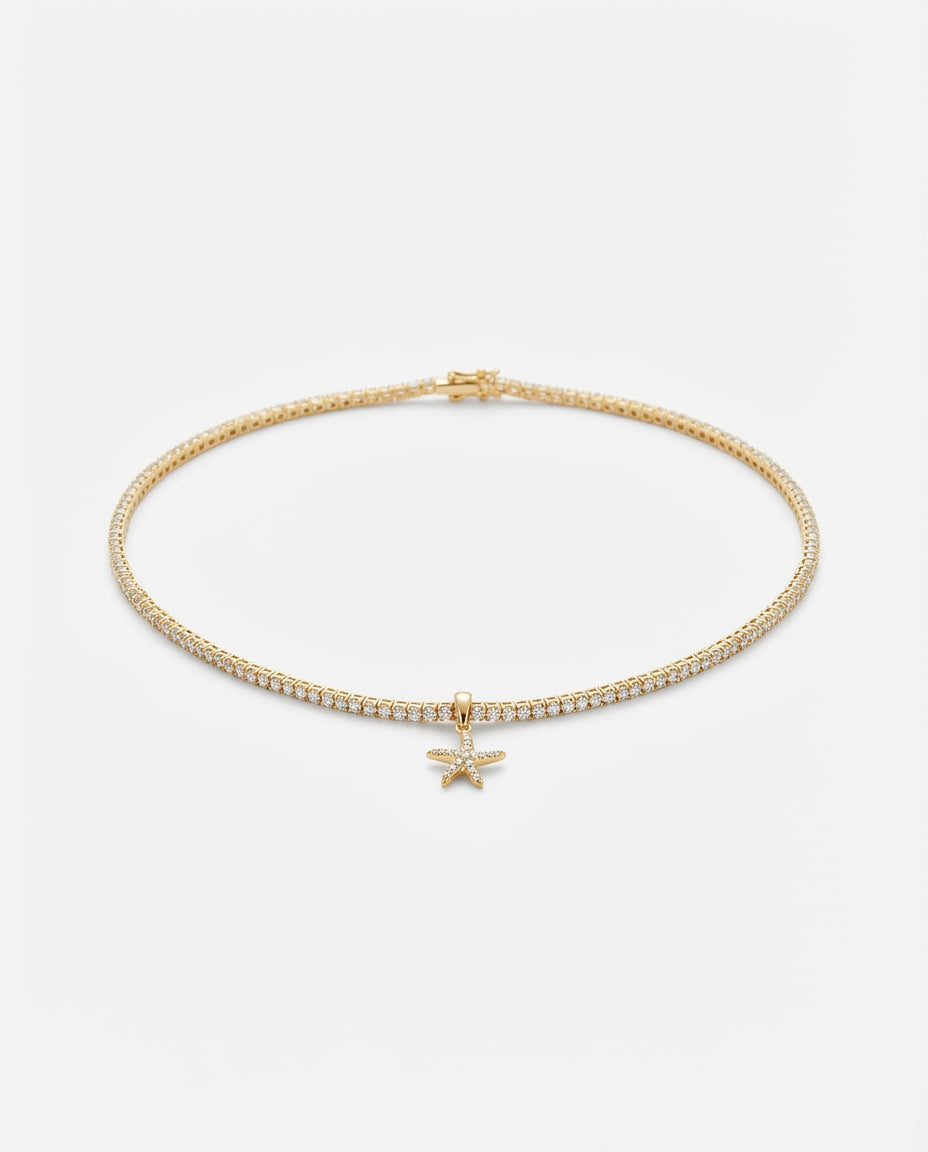 Tennis Chain Starfish Charm Necklace - Tennis Jewelry
