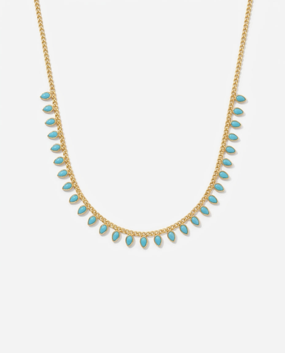 Dainty Gold Necklace with Turquoise Teardrops