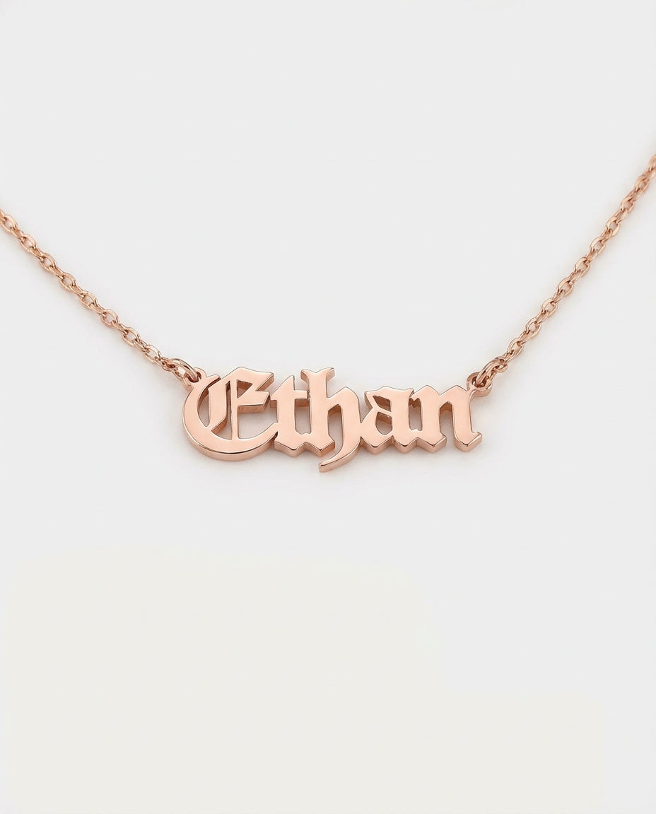 Personalized Name Necklace, Gothic Gold Name Necklace
